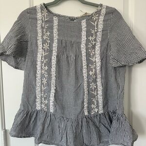 Entro Striped Lace Trim Peplum Top Boho